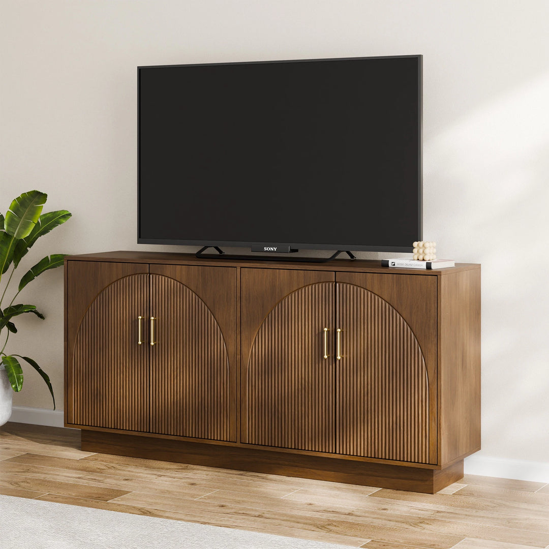 Mid-Century Fluted TV Stand with Storage Fits Tvs up to 75", Entryway Console, Sideboard - 15.7"D X 65"W X 31.5"H