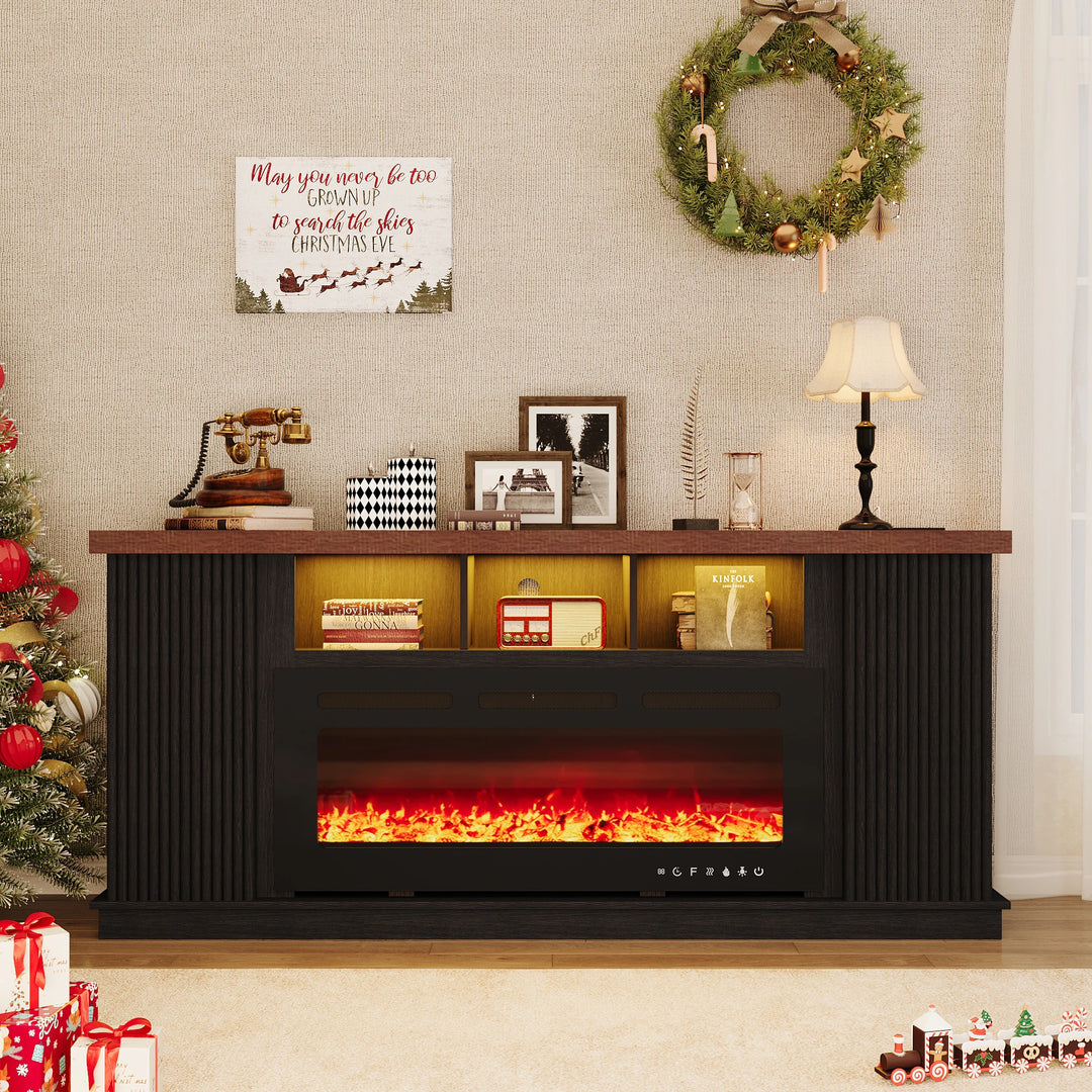 70" TV Stand with Electric Fireplace Heater, Media Entertainment Center Console for Tvs up to 80" with Storage Cabinet