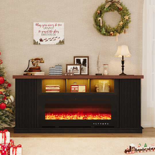70" TV Stand with Electric Fireplace Heater, Media Entertainment Center Console for Tvs up to 80" with Storage Cabinet