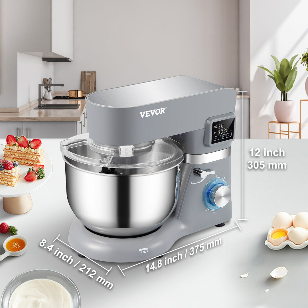 VEVOR Stand Mixer 660W 5.8Qt Electric Dough Mixer 6 Speeds LCD Screen Timing - 5.5 L