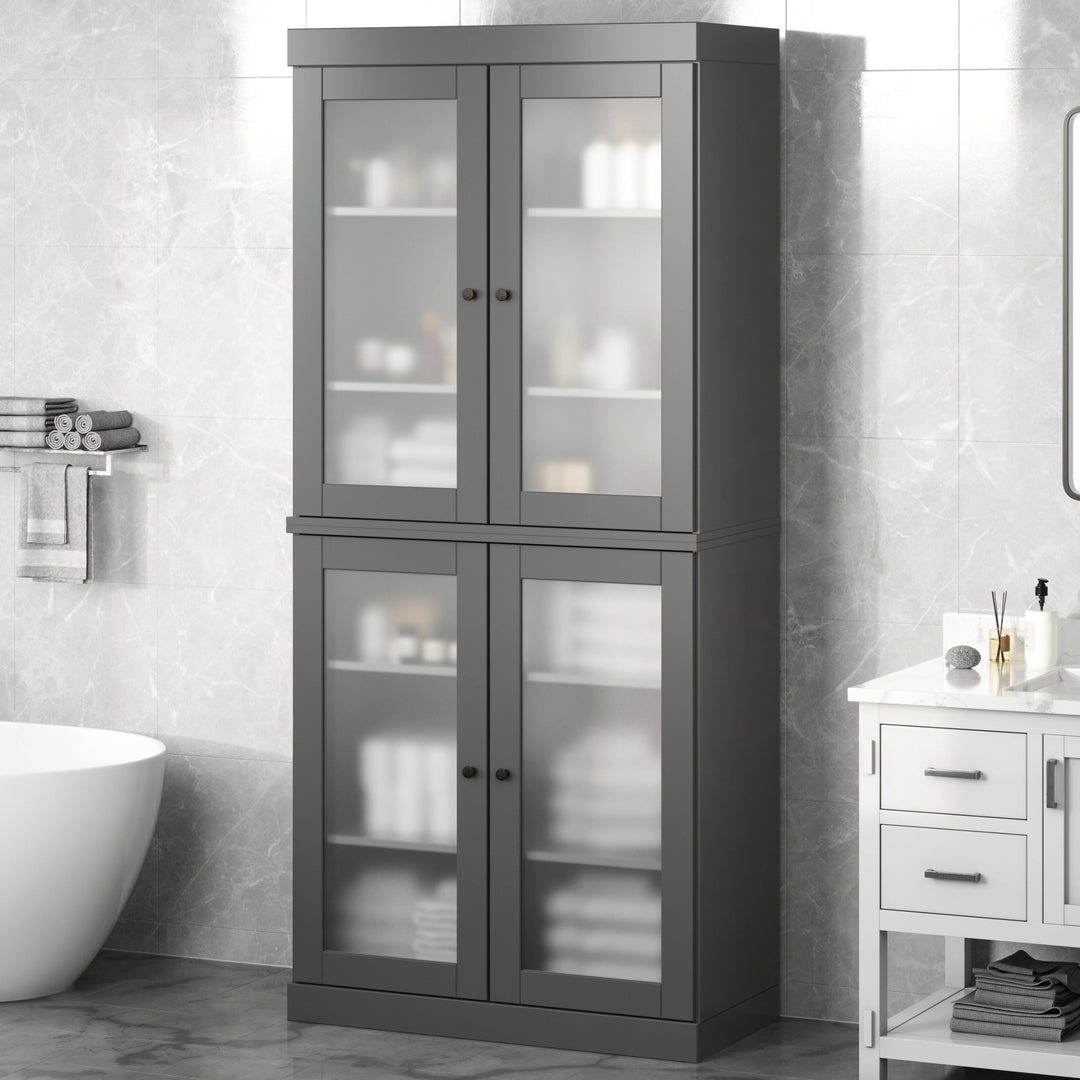 100% Solid Wood Bathroom & Laundry Storage Cabinet, Raised Panel Doors, Adjustable Shelves, 32" Wide, 71.5" Tall