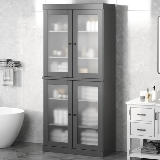 100% Solid Wood Bathroom & Laundry Storage Cabinet, Raised Panel Doors, Adjustable Shelves, 32" Wide, 71.5" Tall