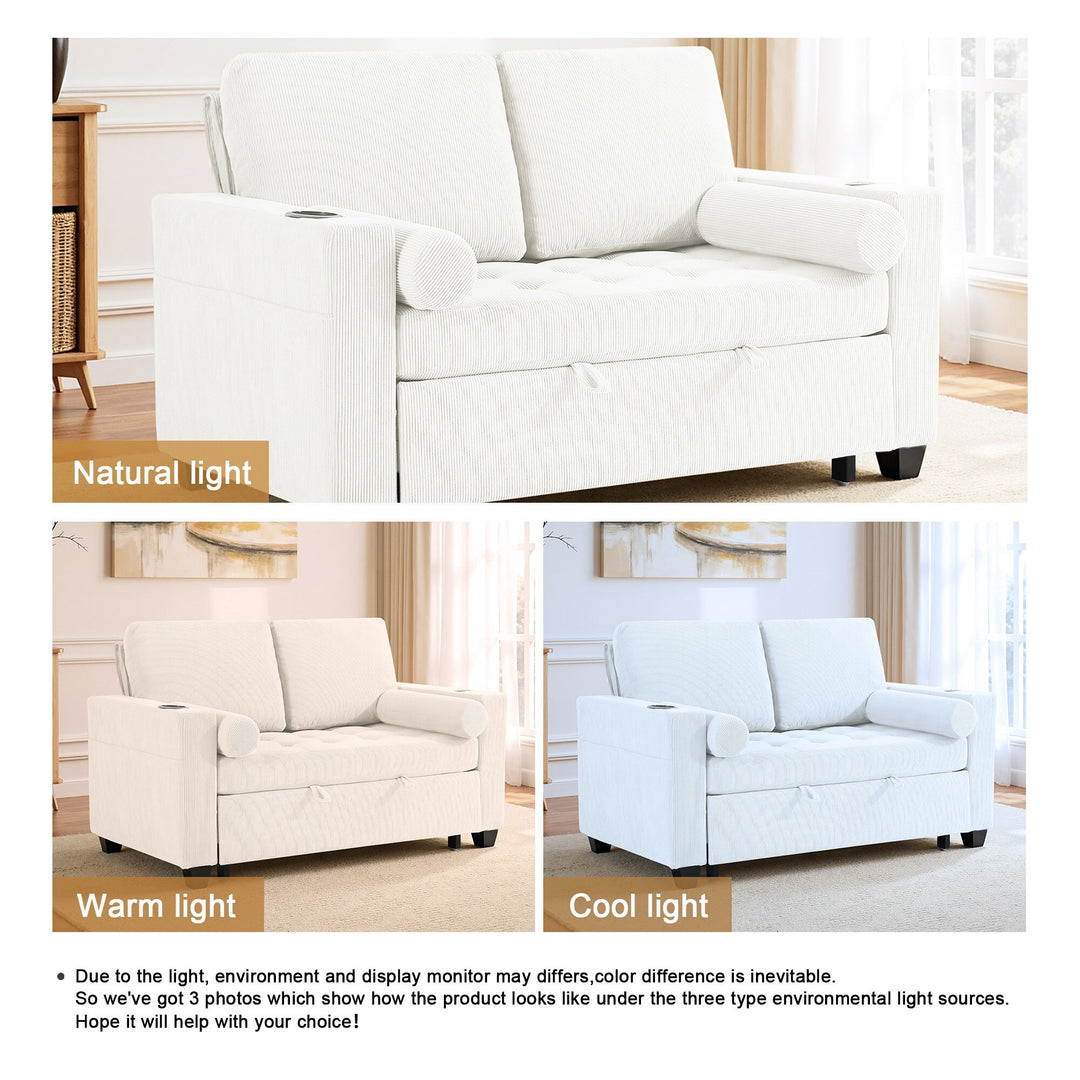 3-In-1 Pull-Out Sleeper Sofa Bed Convertible Adjustable Multi-Functional Loveseat with USB Port