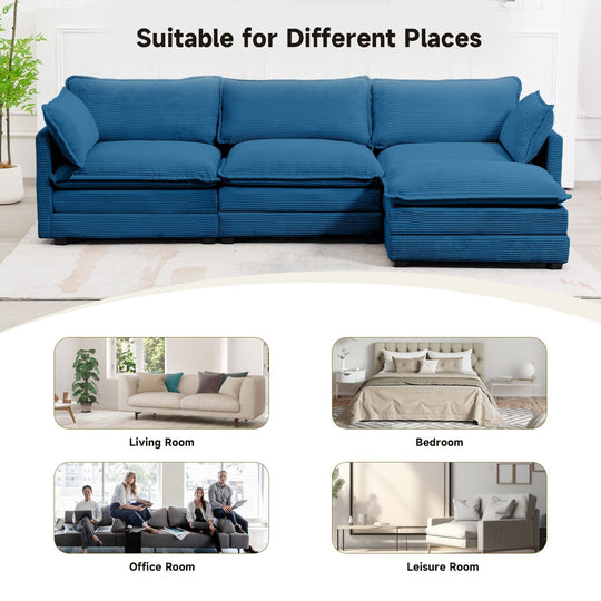 Corduroy Sectional Sofa with Removable Ottomans & Ultra-Soft Cushions for Living Room & Bedroom