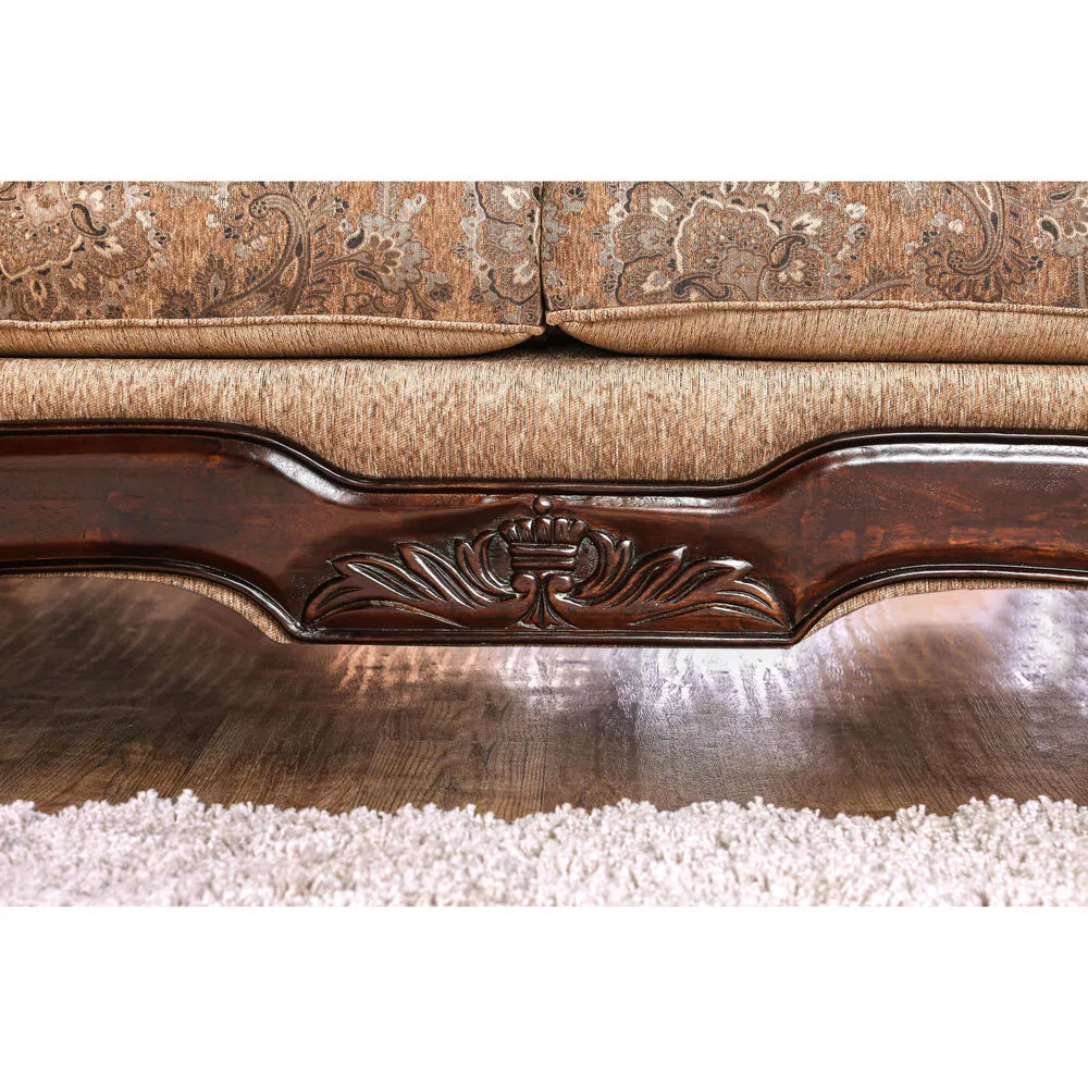 Traditional Tan Chenille Upholstered Rolled Arms Sofa by