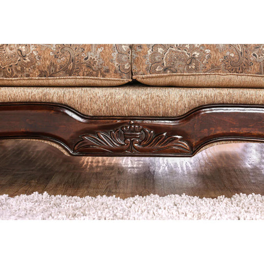 Traditional Tan Chenille Upholstered Rolled Arms Sofa by