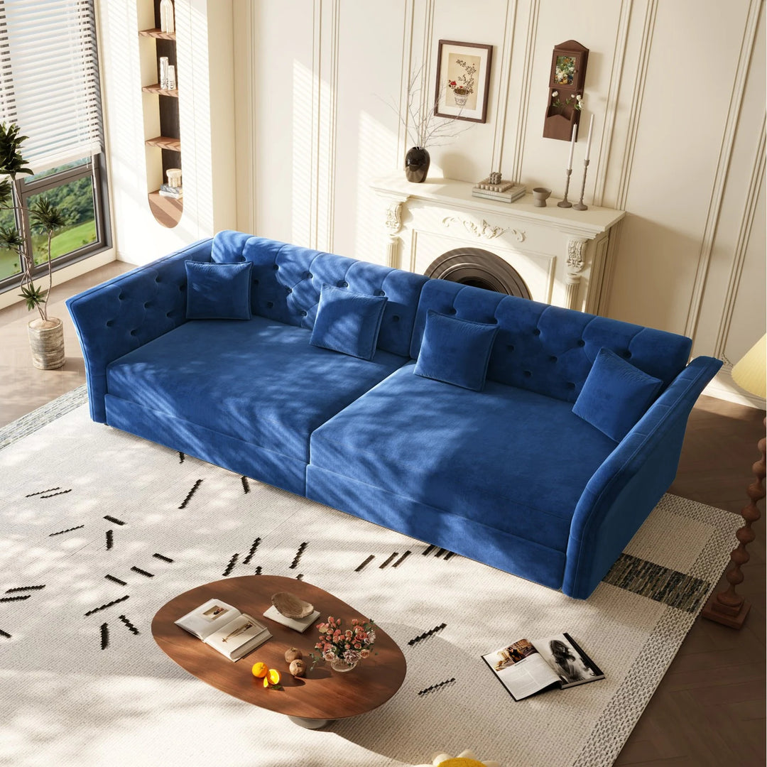 100" Velvet Convertible Sofa Bed with with Fabric Flower Tufted Design