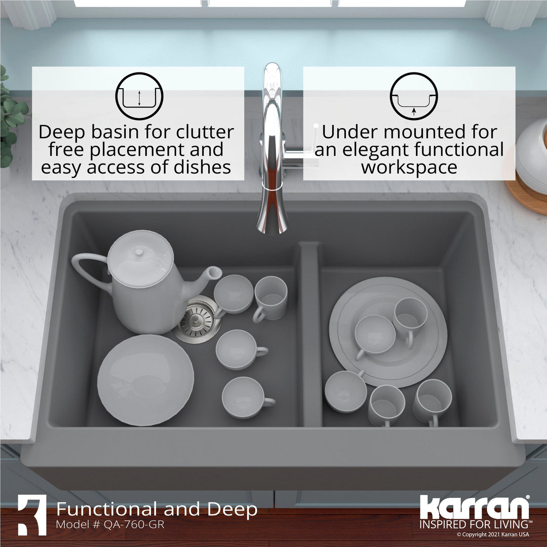 Farmhouse/Apron-Front Quartz Double Bowl Kitchen Sink