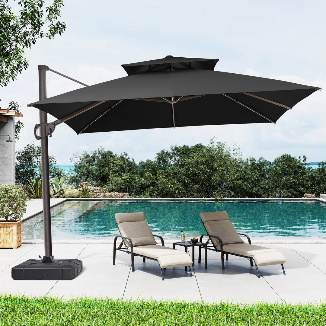 11 X 11 FT Outdoor Square Patio Cantilever Offset Umbrella with Crank and 360 Degrees Rotation