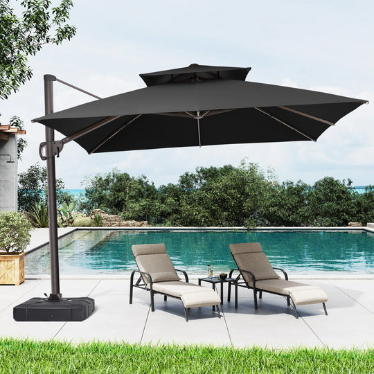 11 X 11 FT Outdoor Square Patio Cantilever Offset Umbrella with Crank and 360 Degrees Rotation