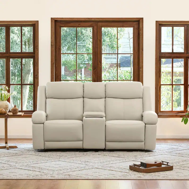 Hadlee Genuine Leather Reclining Sofa with Multi-Function Console.