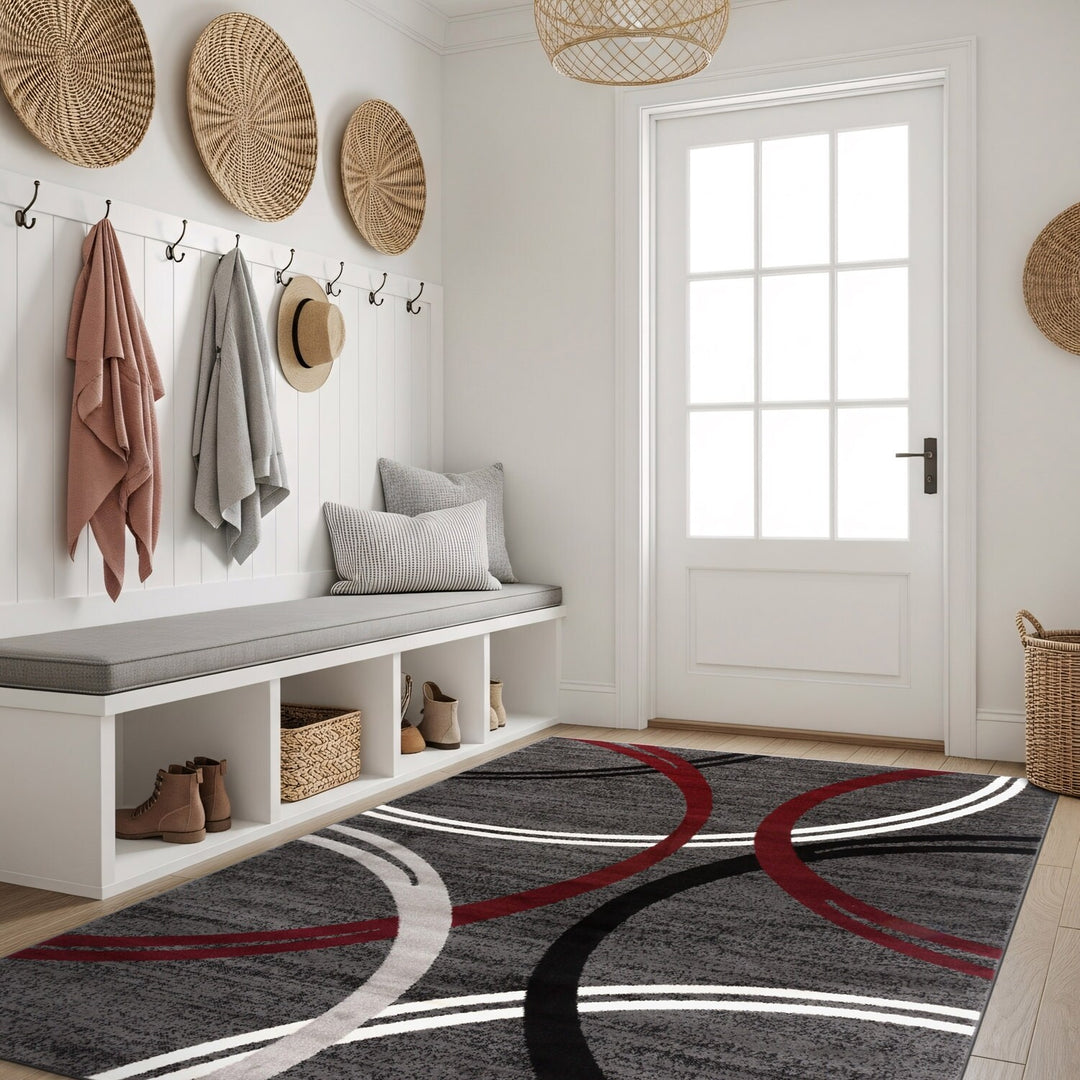 Contemporary Abstract Circles Design Area Rug