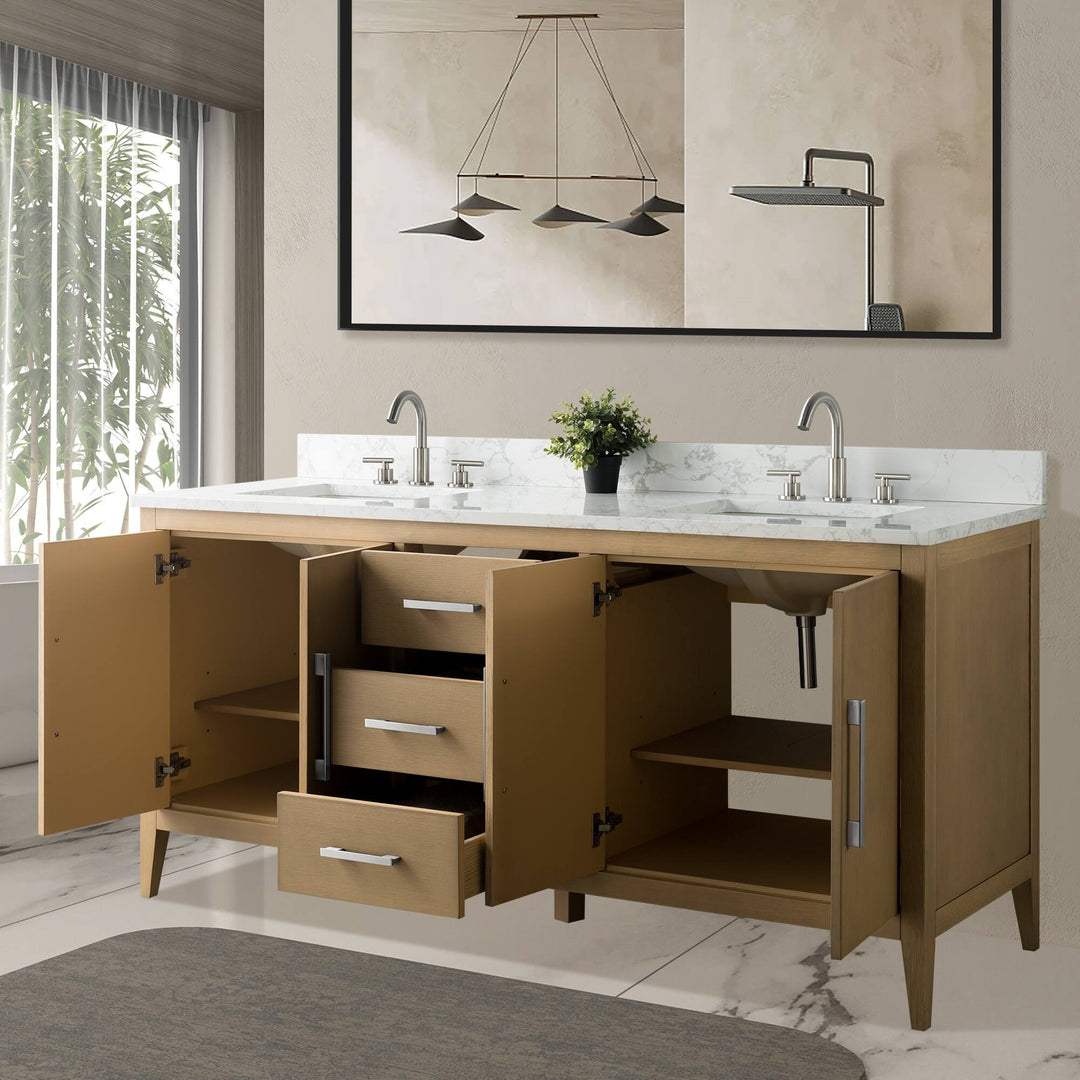 72" Double Sink Bathroom Vanity Cabinet with Engineered Marble Top