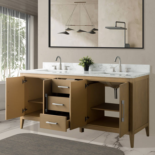72" Double Sink Bathroom Vanity Cabinet with Engineered Marble Top