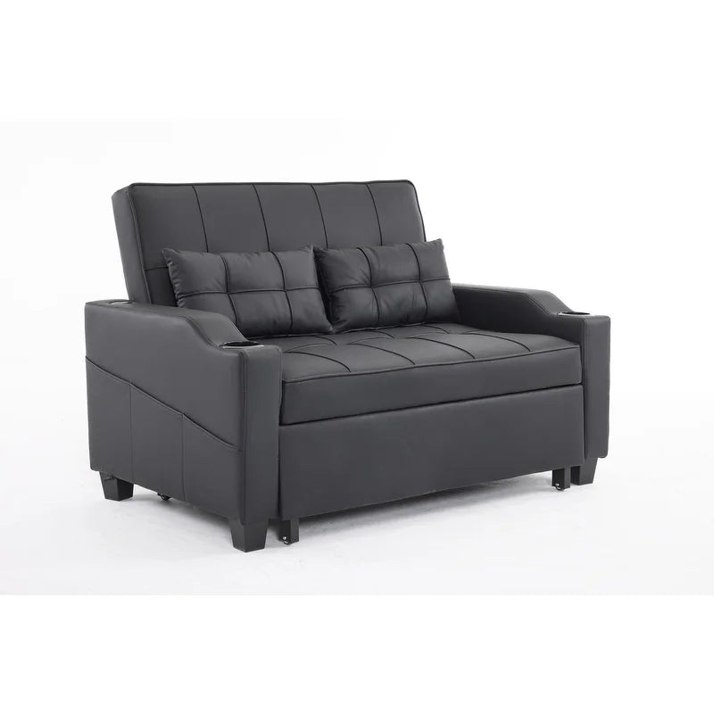 Tufted Upholstered Leather Sleeper Sofa Bed