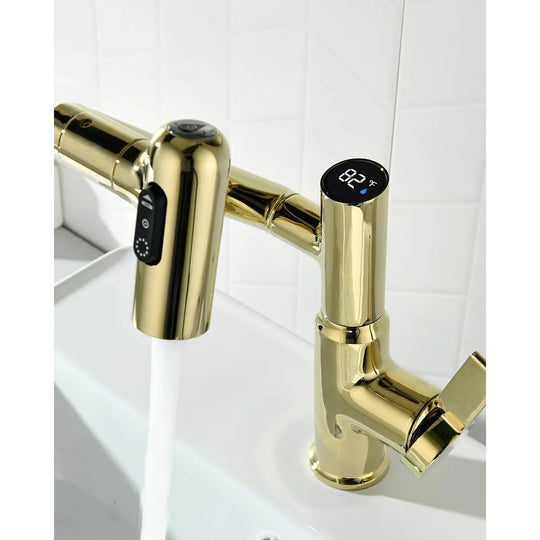 Rotatable Bathroom Faucet with Temperature Display in Fahrenheit (Batteries-Free), BF2204
