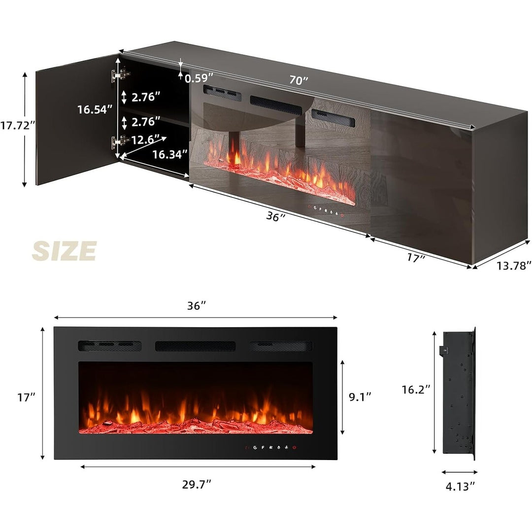 70" TV Stand with Electric Fireplace Heater, Media Entertainment Center Console for Tvs up to 80" with Storage Cabinet