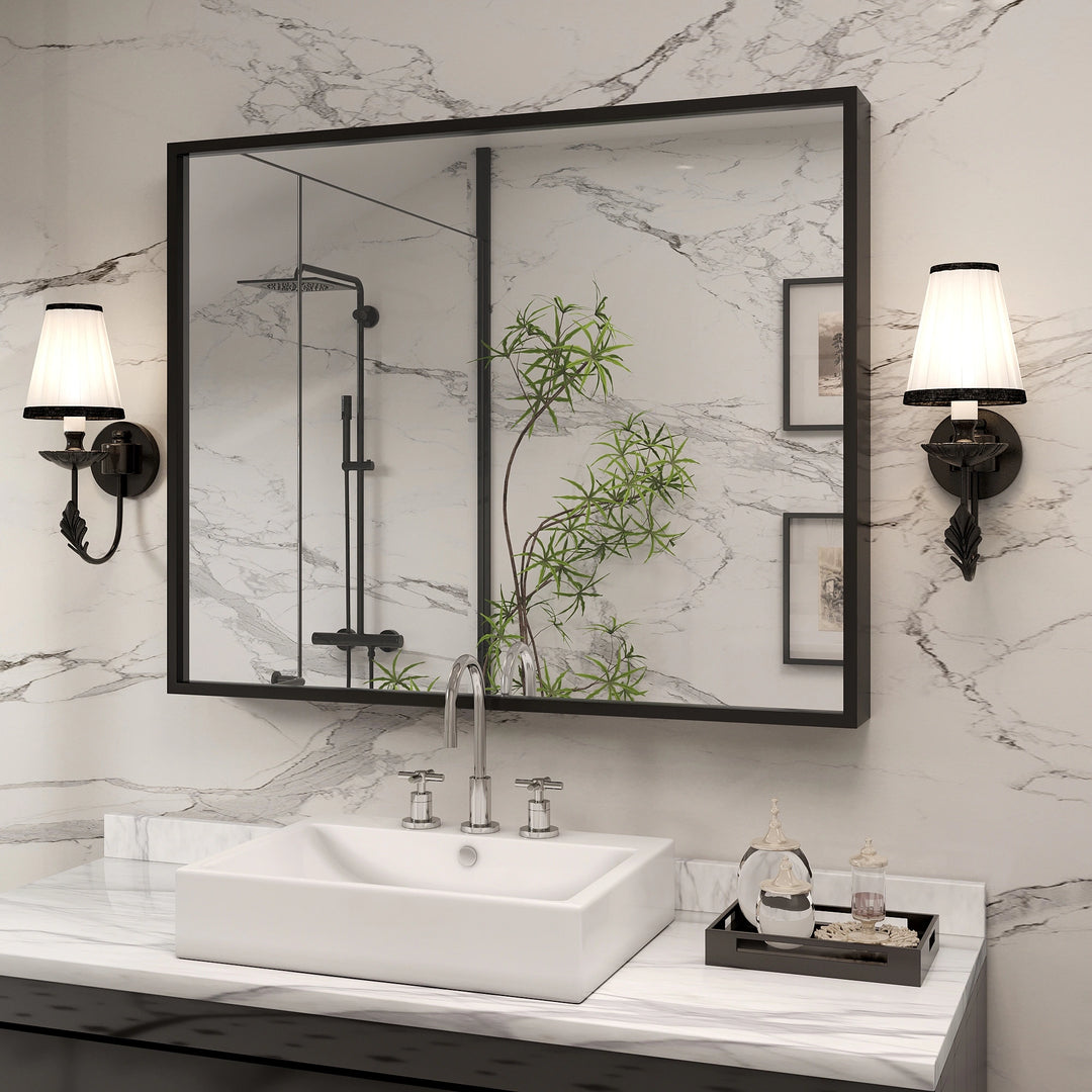 Modern Metal Framed French Cleat Mounted Wall Bathroom Vanity Mirror