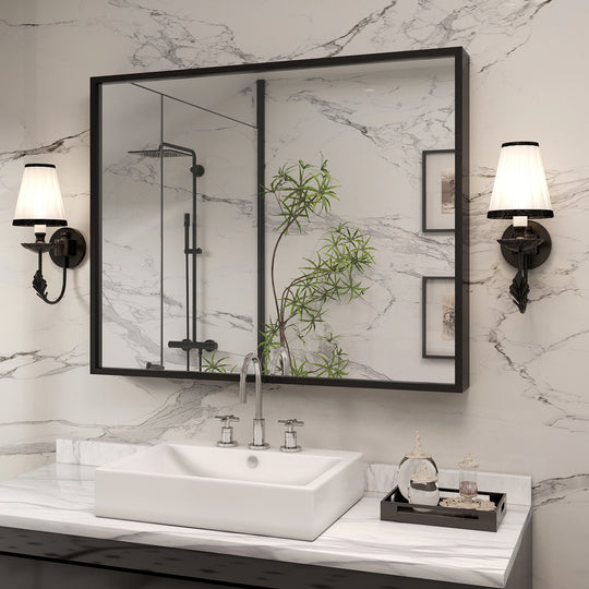 Modern Metal Framed French Cleat Mounted Wall Bathroom Vanity Mirror