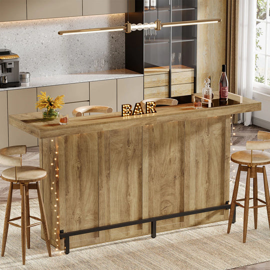 70.9" Wooden Home Bar Table with Wine Glass Holder, Pub Storage Unit Accent Table for Home Patio Basement