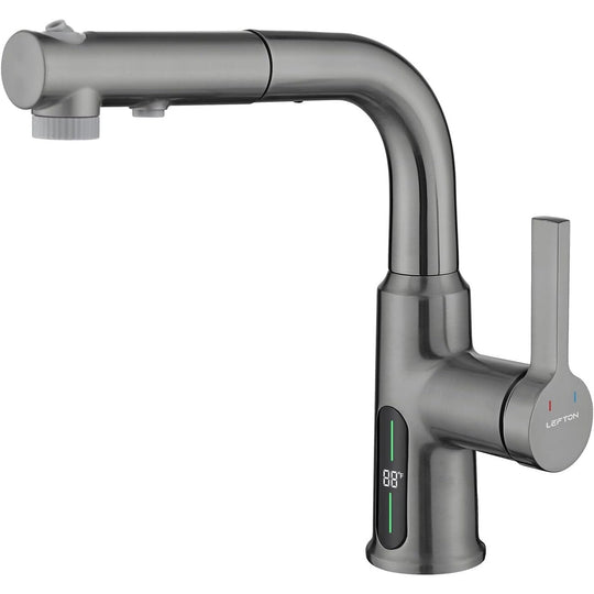 Single Hole Liftable Bathroom Faucet with Temperature Display in Fahrenheit, 3 Water Modes, BF2501