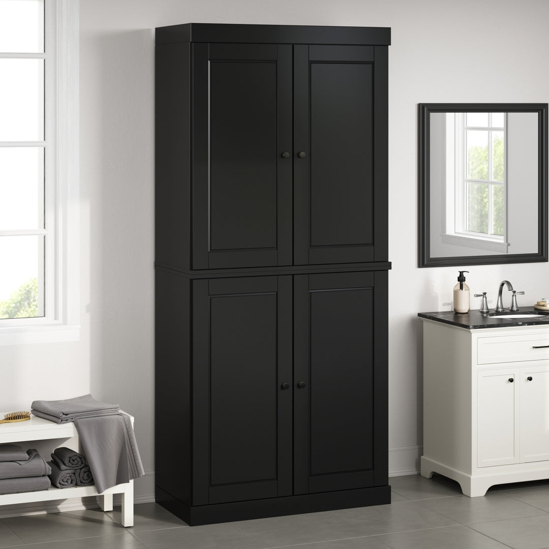 100% Solid Wood Bathroom & Laundry Storage Cabinet, Raised Panel Doors, Adjustable Shelves, 32" Wide, 71.5" Tall