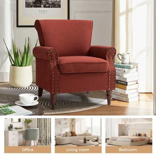 Nyctelius Upholstered Comfy Accent Chair with Turned Wooden Legs and Nailhead Trim Set of 2 by