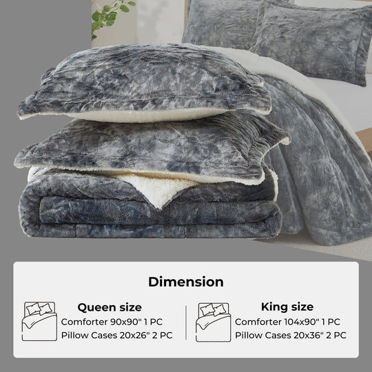 3 Piece Winter Reversible Comforter Set Faux Shearling Ultra Soft Minky Plush and Fuzzy Fleece Microfiber