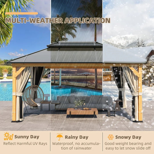 Hardtop Wood Gazebo with Double Roof – Free Dust Cover with 12X16 or 12X20 Model – Waterproof Outdoor Gazebo