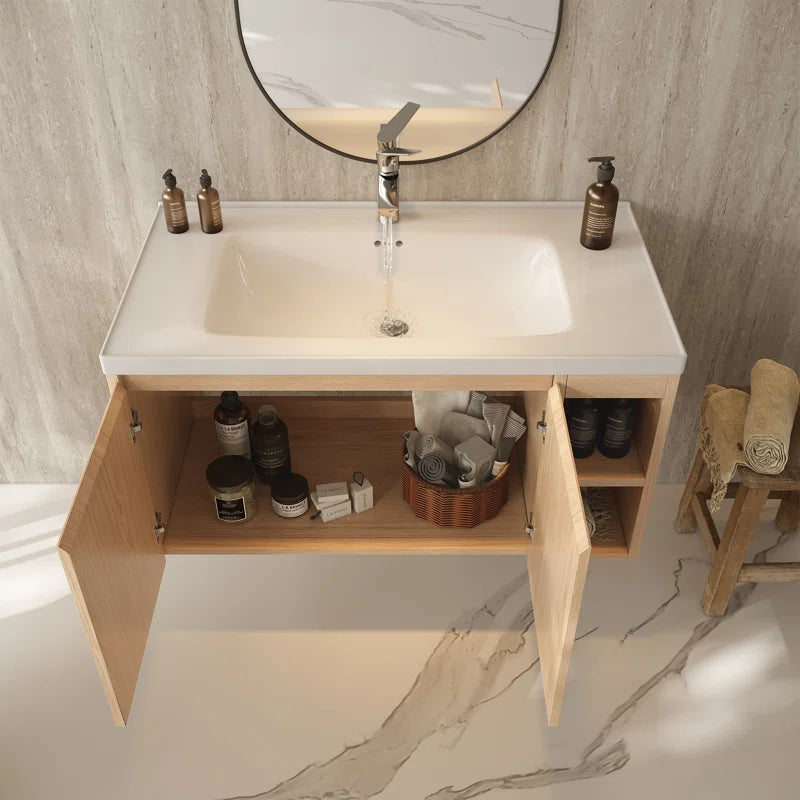 Modern 35.8" Wall-Mounted Single Bathroom Vanity with Ceramic Top