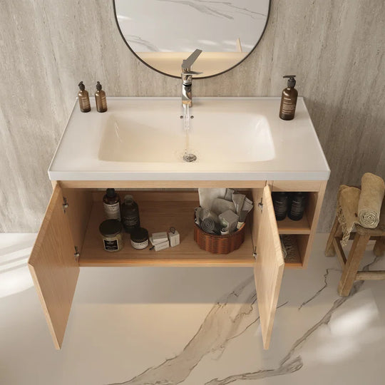 Modern 35.8" Wall-Mounted Single Bathroom Vanity with Ceramic Top