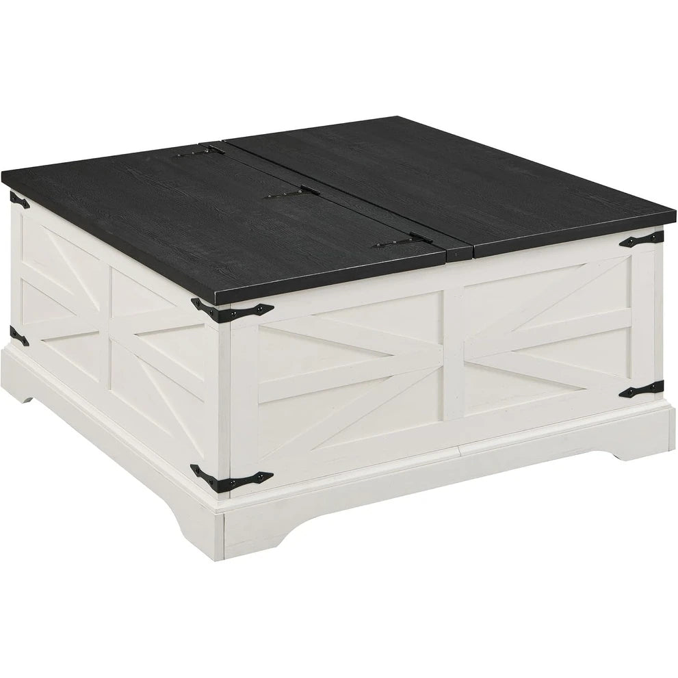 Farmhouse Lift Top Coffee Table with Storage, Wood Square Center Table