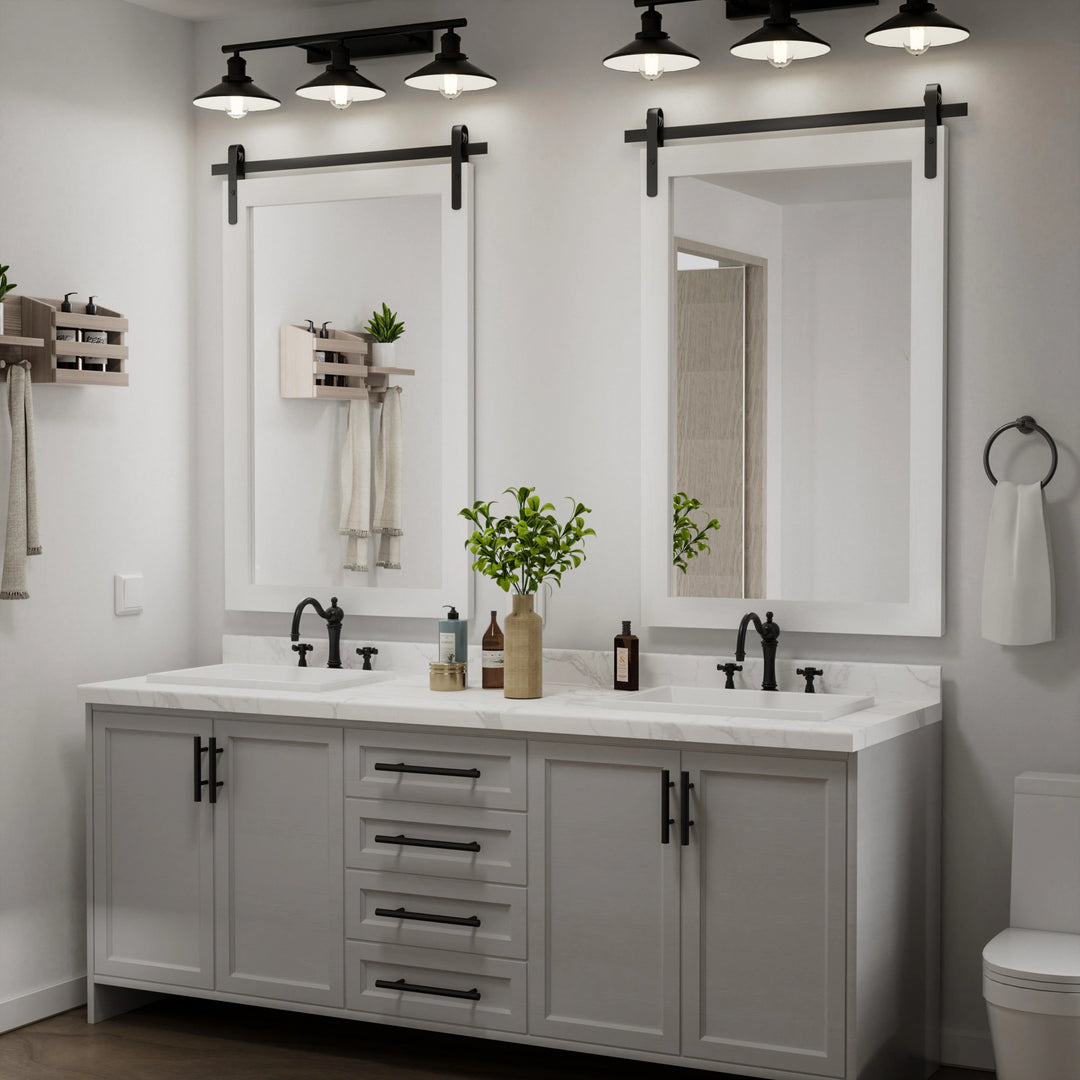 Farmhouse Barn Door Solid Wood Frame Bathroom Vanity Wall Mirror
