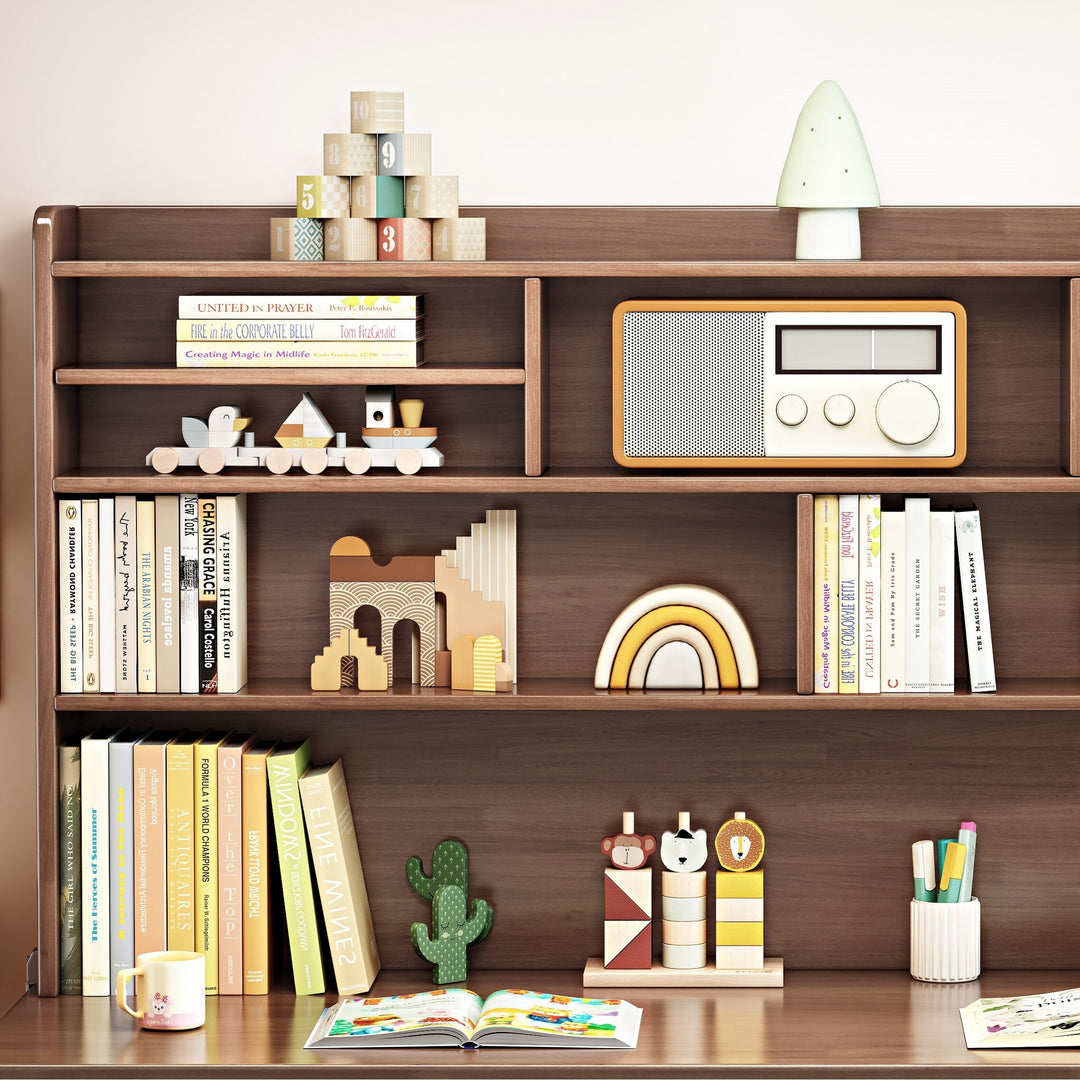 Kids Desk Wood Study Desk Writing Desk with Bookshelf