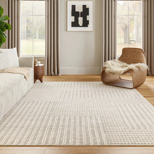 Dorene Contemporary High-Low Striped Wool Area Rug
