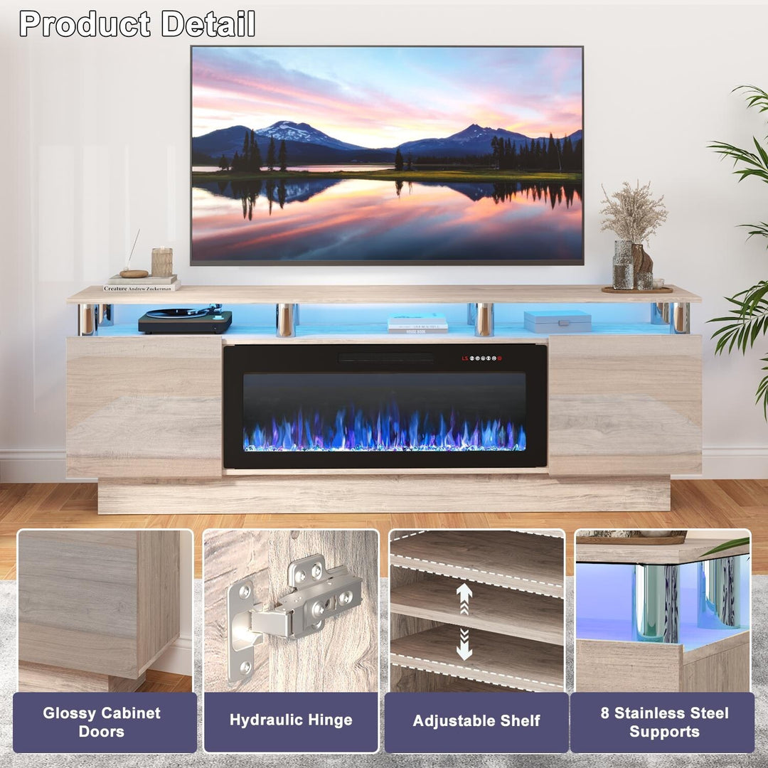 70" Modern Electric Fireplace TV Stand, with Electronic Flame and LED Lights, High Gloss Finish Entertainment Center
