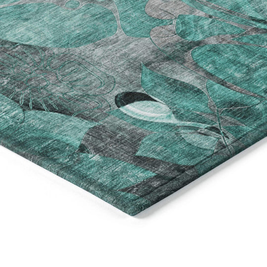 Machine Washable Indoor/ Outdoor Modern Floral Chantille Rug