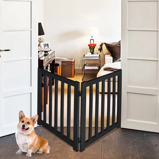 Solid Wood Freestanding Foldable Pet Gate for Dogs,3 Panels for Doorways,Stairs,Hallways Etc
