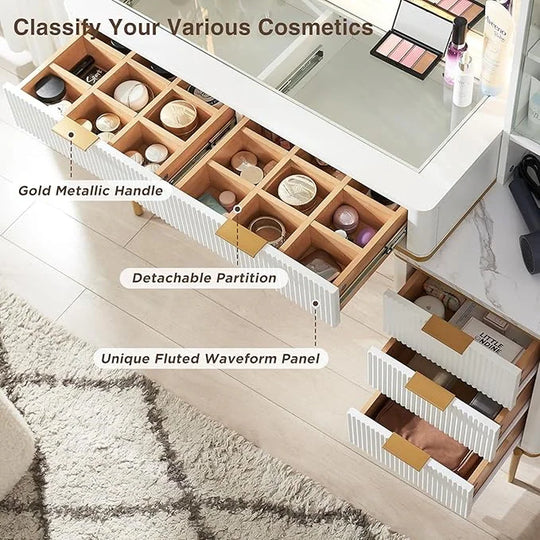 Modern Makeup Vanity Desk with HD Lighted Mirror, Dressing Table
