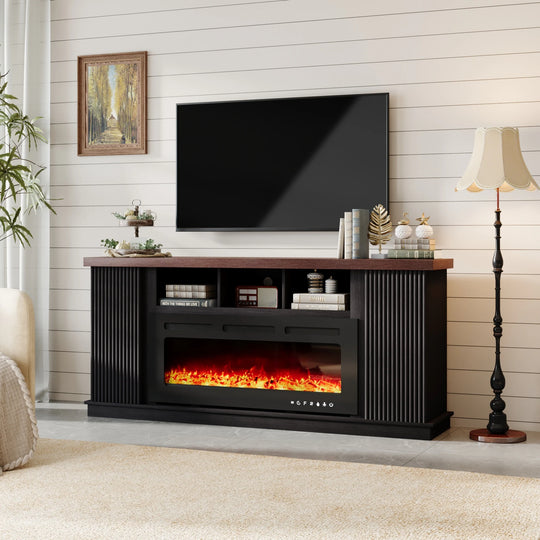 70" TV Stand with Electric Fireplace Heater, Media Entertainment Center Console for Tvs up to 80" with Storage Cabinet