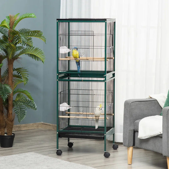 Braylynn 55" Steel Flat Top Floor Bird Cage with Wheels