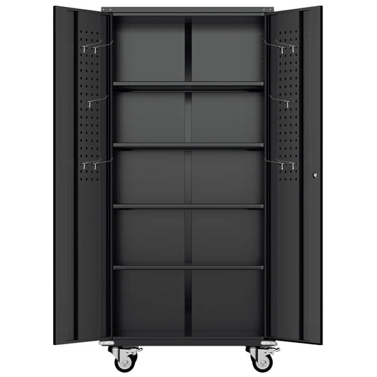 Metal Garage Storage Cabinets with Wheels & Pegboard, 72"H Rolling Storage Cabinet with Lockable Doors and 4 Adjustable Shelves, (72" H×32" W×16" D)