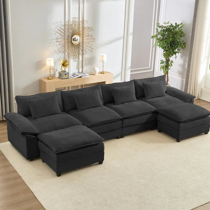 Modern 156''Oversized U-Shaped Modular Sectional Sofa with 2 Ottomans,6-Seat Cloud Couch,Chenille Sofa Sleeper Deep Seat Couches