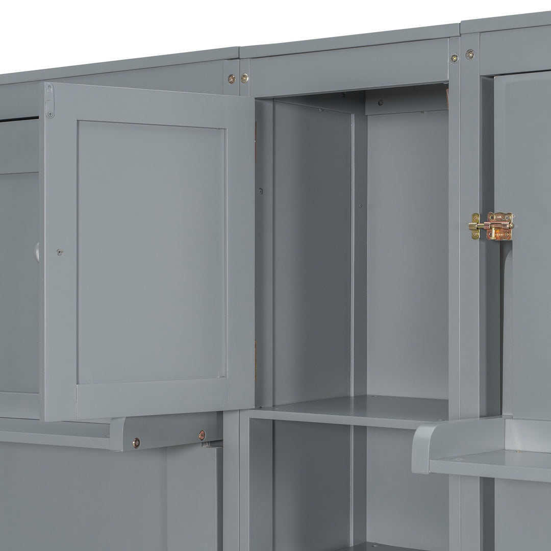 Dual Twin Size Wall Murphy Beds with Cabinets and Shelves, Space-Saving Design