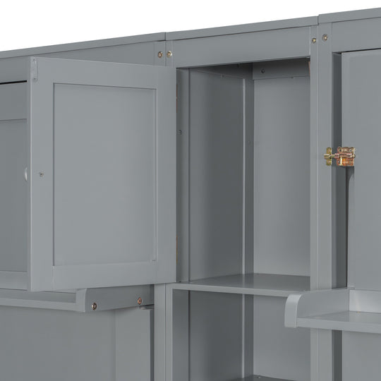 Dual Twin Size Wall Murphy Beds with Cabinets and Shelves, Space-Saving Design
