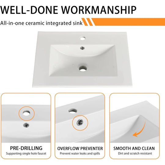 Bathroom Vanity with Sink in 24/30 Inch, Floating Bathroom Vanity with Soft Close Door