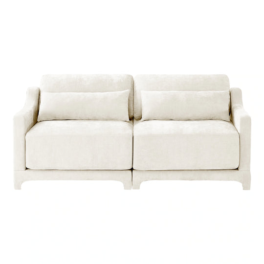 Modern Chenille 4-Seater Sofa with 2 Ottoman, Lumbar Cushions, Ergonomic Backrest, High-Resilience Spongeand Tufted Armrests