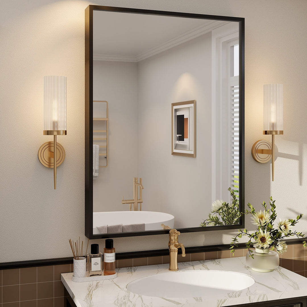 Modern Metal Framed French Cleat Mounted Wall Bathroom Vanity Mirror