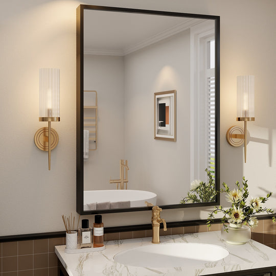 Modern Metal Framed French Cleat Mounted Wall Bathroom Vanity Mirror