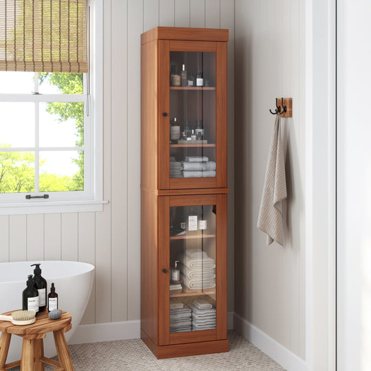 100% Solid Wood Bathroom Storage Cabinet, Adjustable Shelves, 16.5" Wide, 35.75" Tall